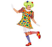 Widmann Clown (Dress With Hooped Hemline, Pantaloons, Pom Pom Hair Elastics) (M)