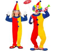 Widmann Clown (Jumpsuit With Collar, Mini Hat) (128 cm / 5-7 Years) Different Co