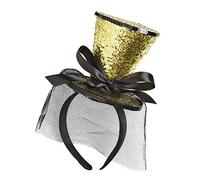 W WIDMANN MILANO Party Fashion - Diadema mini sombrero de copa glitter, con lazo y velo, sombrero, accesorio, carnaval