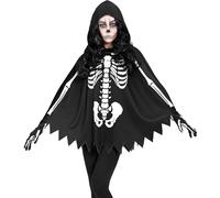 Widmann Disfraz de esqueleto 48154 48154, poncho con capucha, fiesta temática, Halloween, mujer, multicolor, talla única para la mayoría de adultos