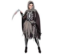 Widmann Grim Reaper (Bones Dress, Tights & Gloves, Hooded Cape, Chains) (S) Grey