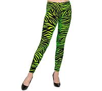 W WIDMANN MILANO Party Fashion - Leggings años 80, estampado tigre verde neón, años 80, fiebre disco, mal gusto, estampado rayas, fiesta temática, carnaval
