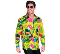 Widmann MILANO PARTY FASHION - Camisa de Fiesta, Estampado Tropical, Neón, Camisa Hawaii, Ave del Paraíso, Showmen