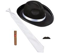 WIDMANN MILANO PARTY FASHION - Kostüm-Set Die Wilden 20er, 4-teilig, Hut, Krawatte, Schnurrbart und Zigarre, Charleston, Gangster, Mafia-Boss, Accessoires