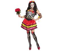 Widmann Mujer Dia De Los Muertos (Dress, Fingerless Gloves, Thigh Highs, Headpie