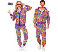 Widmann Neon Flower Power Hippie Party Fashion Tracksuit (Jacket, Pants) (S) Pur