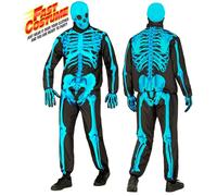 Widmann Neon Skeleton Fast Costume (Jacket, Pants, Gloves, Mask) (S) Turquoise /