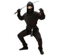 Widmann Ninja (Hooded Coat, Pants, Belt, Mask, Arm & Leg Ties) (140 cm / 8-10 Ye
