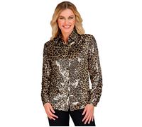 Widmann Party Fashion Shirt (Animalier Leopard Sequin Shirt) (S/M) Gold