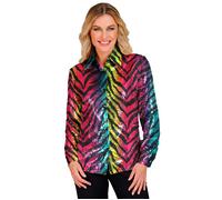 Widmann Party Fashion Shirt (Rainbow Animalier Tiger Sequin Shirt) (S/M) Rainbow