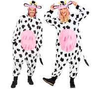 W WIDMANN MILANO Party Fashion - Mono de vaca para adultos, mono de felpa negro y blanco con capucha, disfraz de animal para carnaval