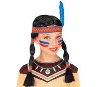 Widmann Srl peluca Indiana con cinta para cabeza y pluma de niña, Multicolor, wdm46933