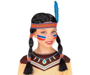 Widmann Srl peluca Indiana con cinta para cabeza y pluma de niña, Multicolor, wdm46933