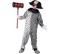 Widmann Vintage Clown (Jumpsuit With Ruff And Braces, Headpiece) (XXXL) Black