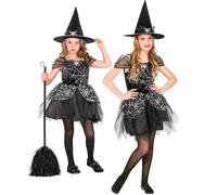 Widmann Witch (Dress, Hat) (128 cm / 5-7 Years) Black