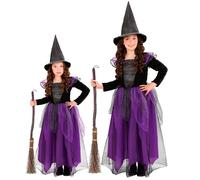 Widmann Witch (Dress, Hat) (128 cm / 5-7 Years) Purple / Lila