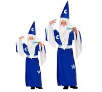 Widmann Wizard (Robe With Collar, Belt, Hat) (128 cm / 5-7 Years) Blue
