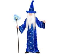 Widmann Wizard (Robe With Collar, Belt, Hat) (158 cm / 11-13 Years) Blue