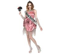 Widmann Zombie Prom Queen (Dress With Sash, Fingerless Gloves, Tiara) (M) Pink