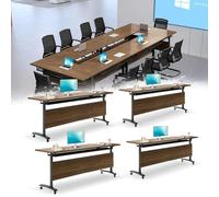 Widppsopt 4 Pack Conference Table,Foldable Room Desk with Silent Wheels Meeting Classroom Office Mobile Conference Desk for 24-28 Person Long Business Tables
