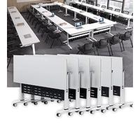 Widppsopt 4 Pack Conference Table - Modern White Conference Room Table, Folding Flip Top Office Meeting Desk Mobile Desk for Training Seminar, with Locking Wheel