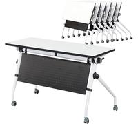 Widppsopt 6ft Folding Conference Room Table Foldable Meeting Tables for Mobile Training Movable Computer Desk with Wheels Modern Executive Desk