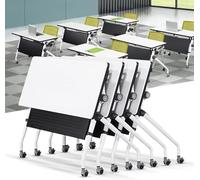 Widppsopt 6ft Folding Conference Room Table with Flip Top Training Modern Large Mobile Meeting Table with Silent Wheels Iron Baffle Office Desk for Study Working.