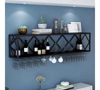 Widppsopt Botellero de Pared, Industrial, Redondo, con Colgador para Copas, Estante Flotante para Barra, Ideal para Comedor y hogar (tamaño: 80 x 25 x 40 cm)