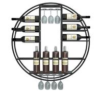 Widppsopt Botellero de Pared para Botellas de Vino, Estante Flotante para Barra con Colgador para Copas, botellero Industrial Redondo para Barra de Cocina (tamaño: 80 x 11 cm, Color: Negro)