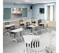 Widppsopt Conference Room Table Foldable Flip Top Mobile Training Table,combinable Trapezoidal Conference Desk Computer Desk,Metal Frame,with Modesty and Lockable Wheels(6PCS)