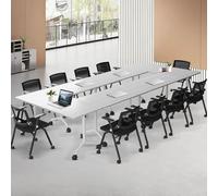 Widppsopt Conference Room Table, Large Folding Conference Table,Business Style Wooden Meeting with Strong Metal Frame Flip Top Desk(White+Black, 55.1 * 6-13FT)