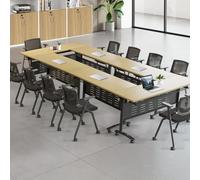 Widppsopt Conference Room Table, Large Folding Conference Table,Business Style Wooden Meeting with Strong Metal Frame Flip Top Desk(Light Brown+Black, 62.9 * 6-14FT)