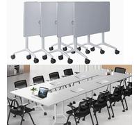 Widppsopt Conference Room Table Large Folding Training Tables with Caster Wheels, Business Style Wooden Meeting Desk with Strong Metal Frame,Flip Top Desk for Office Conference Room