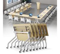 Widppsopt Conference Table,Flip Top Mobile Meeting Training Desk with Wheels,Folding Conference Room Desk,Seminar Boardroom Table for Home Office Class