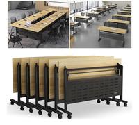 Widppsopt Conference Table Foldable 6ft, Rectangular Meeting Room Tables with Silent Caster Wheels, Mobile Conference Room Desk, Metal Frame, Large Folding Desk for Study Working