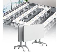 Widppsopt Conference Table Foldable Meeting, Folding White Flip Top Mobile Training Table with Silent Wheels, Modern Rectangle Meeting Seminar Desk, Conference Room Deskfor Office Training Classroom