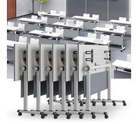 Widppsopt Conference Table Foldable, Rectangular Meeting Room Tables with Silent Caster Wheels, Mobile Conference Room Desk, Large Folding Desk for Study Working