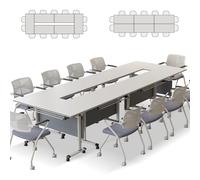 Widppsopt Conference Table Foldable, Rectangular Meeting Room Tables with Silent Caster Wheels, Mobile Conference Room Desk, Large Folding Desk for Study Working
