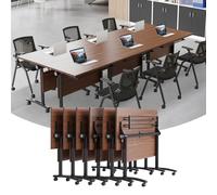 Widppsopt Conference Table, Folding Conference Room Tables with Flip-Top Design, Mobile Seminars Dynamic Training Desk, Modern Rectangle Meeting Desk for Office Training Room Classroom (6pcs 70.8in)