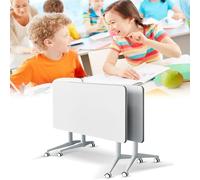 Widppsopt Conference Table,White Office Folding Flip Top Mobile Training Table 61" D x 19.6" W x 29.5" H The Rounded Desk with Wheels is Convenient and Fast, Suitable for Office, Meeting Desk(2Pcs)