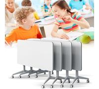 Widppsopt Conference Table,White Office Folding Flip Top Mobile Training Table 61" D x 19.6" W x 29.5" H The Rounded Desk with Wheels is Convenient and Fast, Suitable for Office, Meeting Desk(4Pcs)
