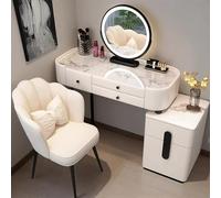 Widppsopt Dressing Tables with Lighted Mirror,Makeup Desk Set with Mirror Station Vanity Table with 5 Drawers and Stool, Makeup Desk- Modern for Girls