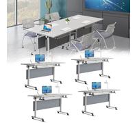 Widppsopt Flip Top Mobile Training Table Foldable Meeting Desk Set with Lockable Wheels, Rectangular Rolling Splicing Multifunctional Computer Desk for Conference Training Rooms Classroom