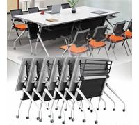 Widppsopt Foldable Conference Table with Flip-Top Design, White Seminar Meeting Table, Flip Top Large Mobile with Silent Locking Wheels Executive Desk for Meeting Room, Office, Classroom