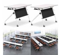 Widppsopt Foldable Conference Table with Flip-Top Design, White Seminar Meeting Table, Flip Top Large Mobile with Silent Locking Wheels Executive Desk for Meeting Room, Office, Classroom