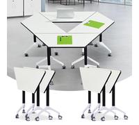Widppsopt Foldable Conference Table with Four Locking Wheels Flip Top Mobile Meeting Training Desk White Meeting Table Business Desk for Office, Conference Rooms, Training Rooms, Classr