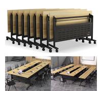 Widppsopt Folding Conference Room Table 6ft, Foldable Meeting Tables, Movable Computer Desk, Modern Executive Desk with Wheels