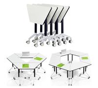 Widppsopt Folding Conference Room Table Combinable Trapezoidal Conference Table,Mobile Flip Top Training Desk with Silent Wheels, Multifunction Modular Desk for Office Meeting Room (4pcs)