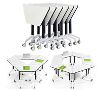 Widppsopt Folding Conference Room Table Combinable Trapezoidal Conference Table,Mobile Flip Top Training Desk with Silent Wheels, Multifunction Modular Desk for Office Meeting Room (6pcs)