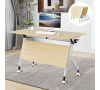 Widppsopt Folding Conference Room Table Combinable Trapezoidal Conference Table,Mobile Flip Top Training Desk with Silent Wheels, Multifunction Modular Desk for Office Meeting Room (4pcs)